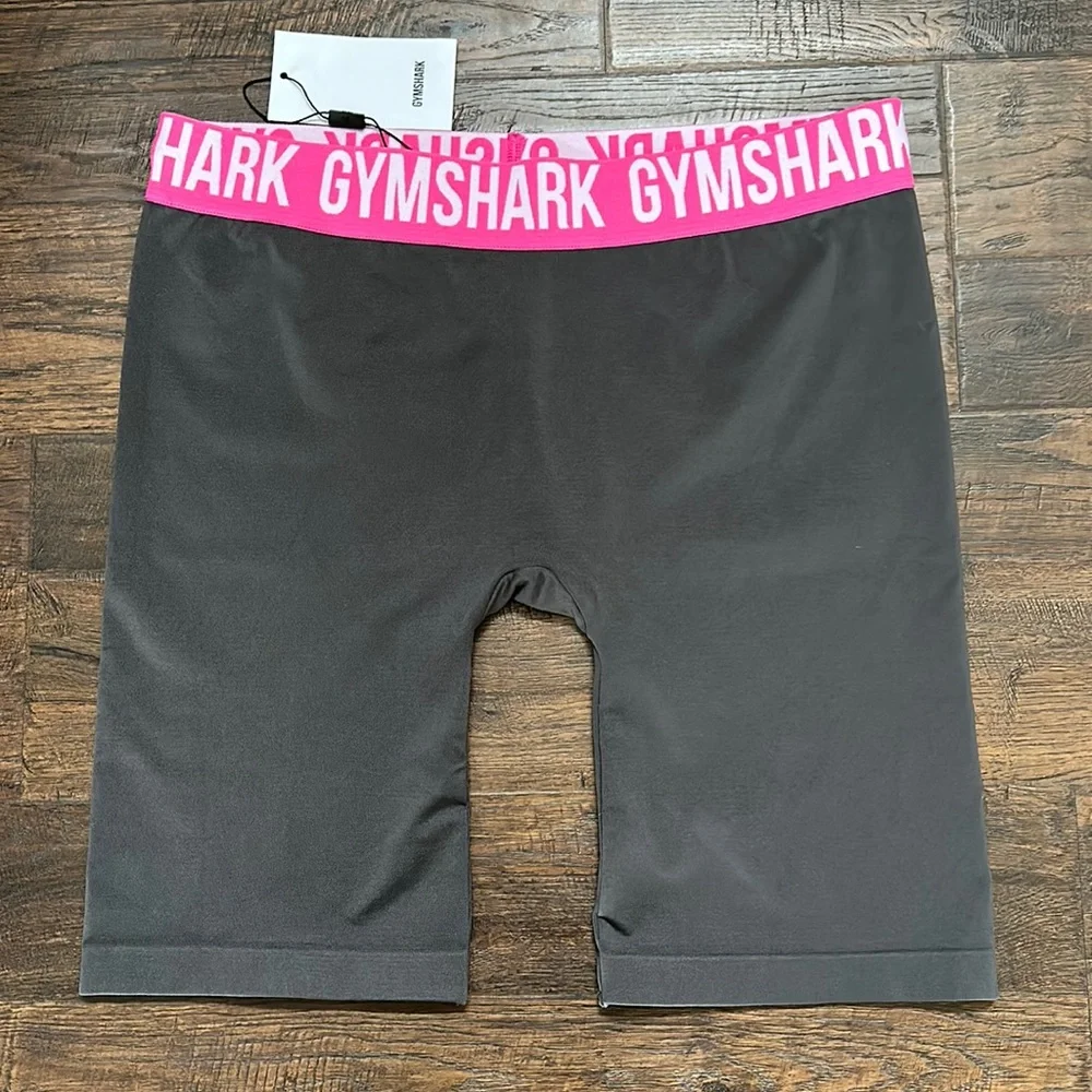 Gymshark FIT CYCLING shorts gray pink waist white letters SZ L BNWT HTF RETIRED